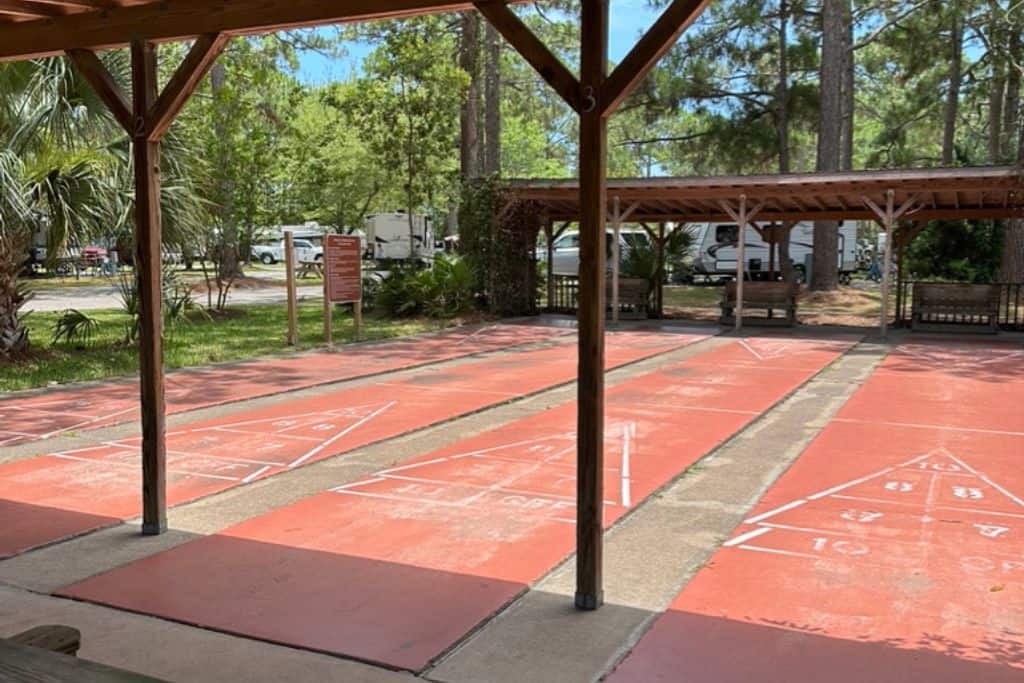 Topsail Hill Preserve State Park Campground Review: Shuffleboard is a great way to pass the time. 