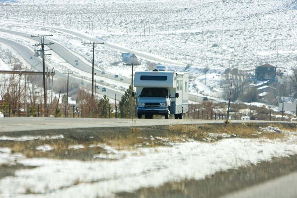 RV driving in winter.