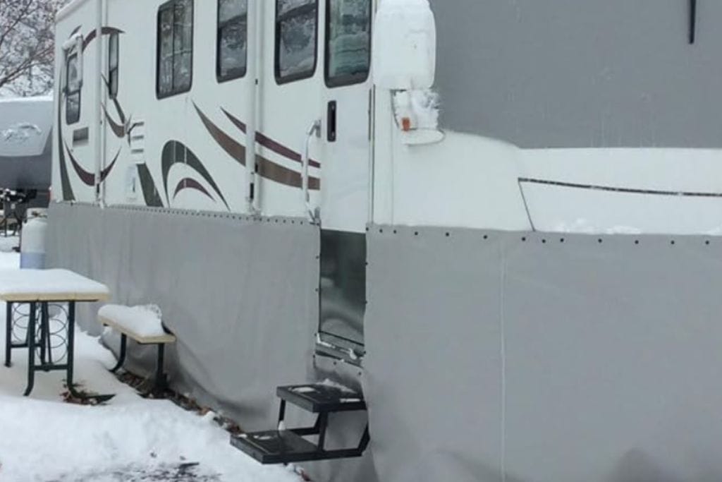 RV with skirting for full time RV living in winter. 