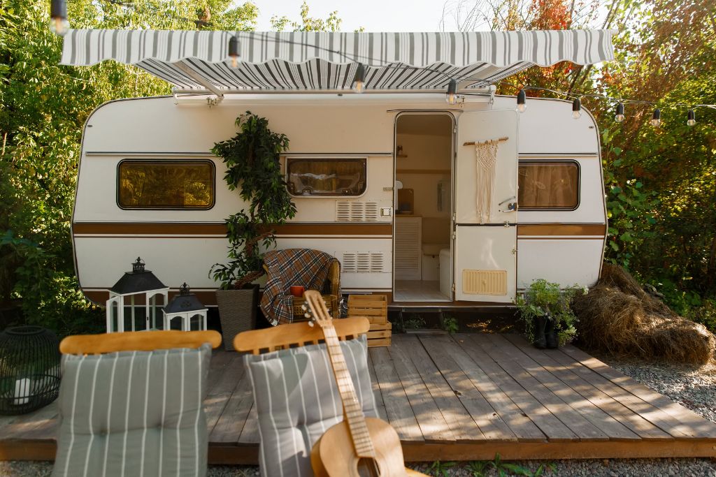 Cute RV setup at a campground.